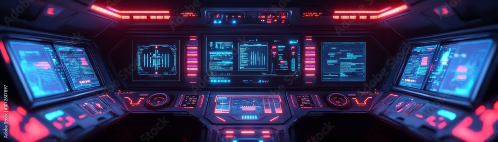 Poster explore the high-tech control room with futuristic design and advanced interfaces