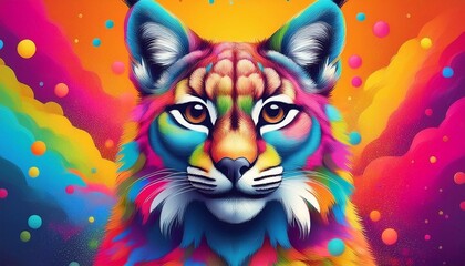 Naklejka premium A colorful illustration of a lynx with a vibrant background.