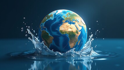 Realistic illustration of globe planet in water drop splash