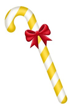 Cand cane, candy, gold candy, golden candy, golden, food, Christmas cane, candy cane with ribbon, candy cane on white, illustration of candy cane on white background, Christmas, decoration, icon, 3d