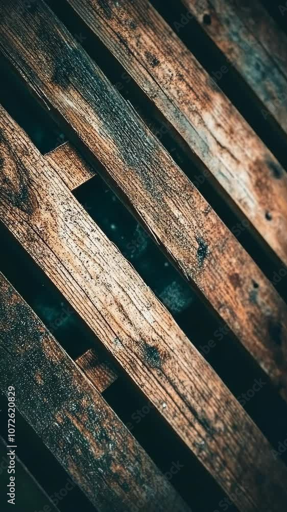 Poster a close-up of weathered wooden planks arranged in a diagonal pattern