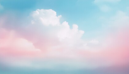 Soft, dreamy clouds drift across a sky painted in shades of blue and pink.