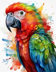 Naklejka premium A vibrant watercolor painting of a parrot with a splash of color background.