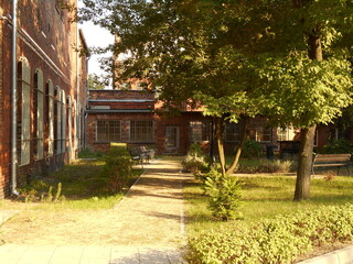 Buildings and yard on the grounds of the Medical University of Wrocław, Poland.
