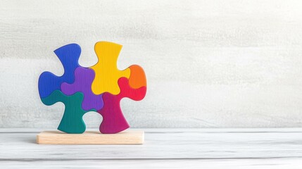 Vibrant wooden puzzle piece embodies autism awareness, showcasing uniqueness and connection on World Autism Awareness Day.