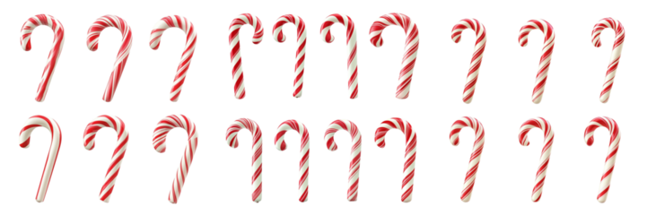 Red and white candy canes isolated on transparent  background. Christmas and holiday decoration concept for banner, greeting card, and poster.