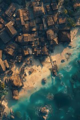 Obraz premium Pirate Island Tabletop RPG Map, Tropical Coast Fantasy Roleplaying Exterior Town Ocean Dungeon Village Battlemap, Adventure Games Beach Encounter Gaming Art Design, TTRPG Building Architecture Concept