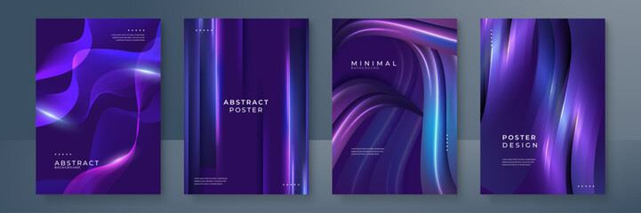 Set of Four Abstract Minimalist Purple Poster Designs. Ideal for modern design projects, event invitations, and creative presentations.