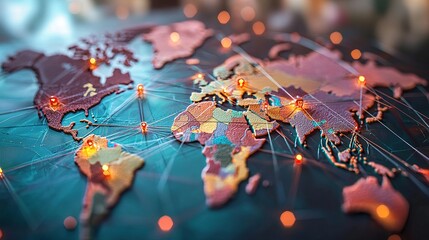 Global trade barriers impacting intellectual property rights illustrated by a connected world map