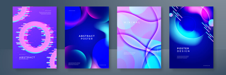 Set of Four Abstract Minimalist Purple Poster Designs. Ideal for modern design projects, event invitations, and creative presentations.