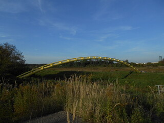 Gas pipeline over the river. Wrocław, Poland.