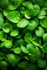 Fototapeta premium Close-up of fresh green leaves with water droplets.