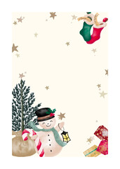 hand drawn of christmas frame with watercolor