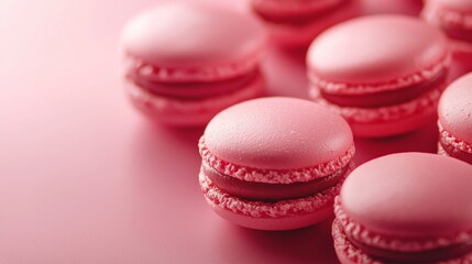 Obraz premium Close-up of pink macarons on a pink background