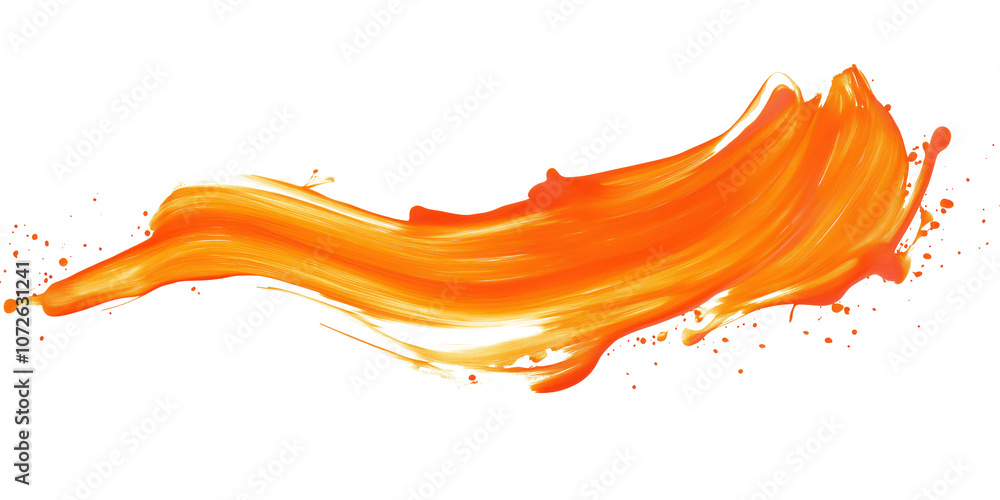 Poster orange brush stroke on isolated transparent background. abstract paint texture. abstract art design 