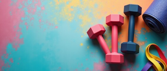Fitness Equipment on Vibrant Abstract Background