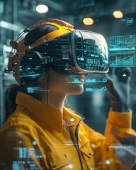 Digital twin visualization of industrial plant, real-time data overlay, predictive maintenance systems, mixed reality interface, technological complexity