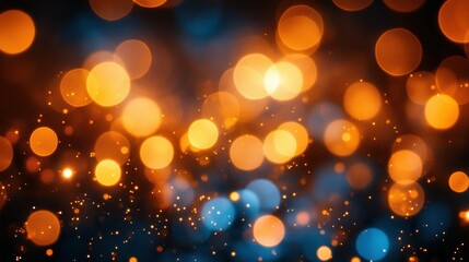 Obraz premium A blurry image of orange and blue circles with a lot of dust. The image has a dreamy, ethereal quality to it