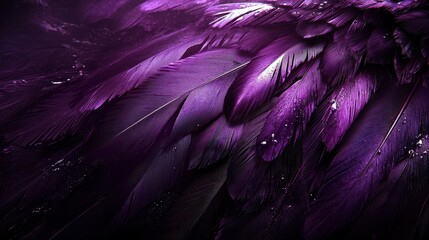 A close up of purple feathers, with a purple background. The feathers are arranged in a way that creates a sense of depth and texture, making the image appear more lifelike