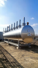 Naklejka premium silo stands in a grassy field under an overcast sky, 