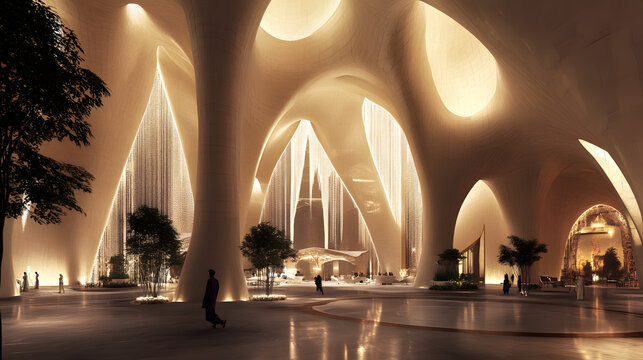 A cultural center blending architectural influences from various global regions.