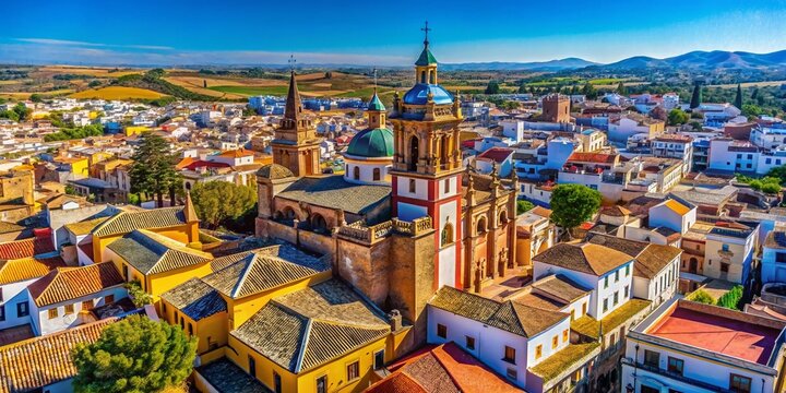 Aerial View of Campillos, Andalusia, Spain: Captivating Drone Photography Showcasing a Traditional Spanish Town with Church Decorations on February 13, 2024
