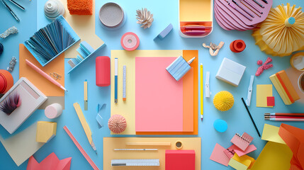 A designer’s workspace filled with colorful materials that illustrate effective color harmony.