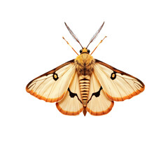 Brown and yellow moth with patterned wings. Insect isolated on isolated transparent background. Close up of the moth. Macro photography of a butterfly. Nature, animal, wildlife, insect, butterfly. Png