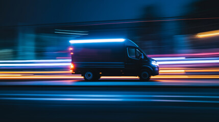 Fototapeta premium Electric Truck with Motion Blur Effect at Night, highlighting speed and smooth electric performance