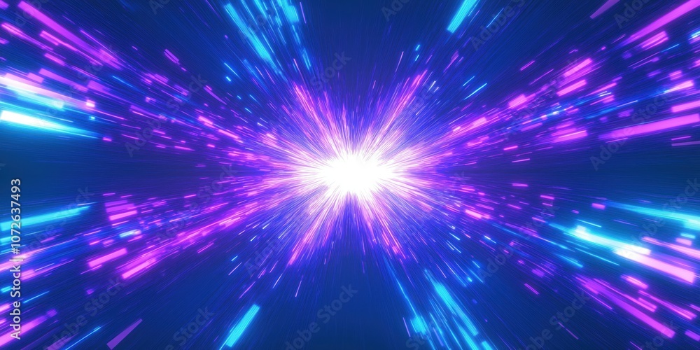 Poster abstract background with blue and purple light rays. shining futuristic neon design. bright glowing 