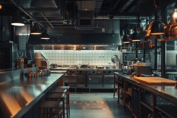 Fototapeta premium Empty restaurant kitchen with professional equipment
