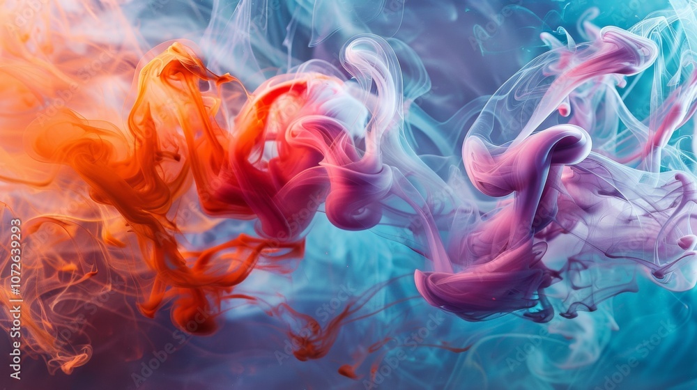 Poster colorful ink swirls in water creating abstract patterns