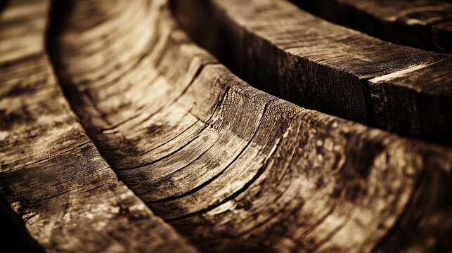 Charred Bourbon Barrel Staves: Sepia-Toned Wood Texture Macro