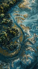 Obraz premium Dynamic Beauty of a Coastal Nature Park: Aerial Perspective of Tides and Wildlife in Motion