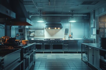 Empty restaurant kitchen with professional equipment