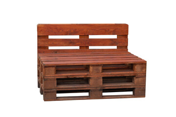 Wooden bench of construction pallets isolated on white background. outdoor furniture concept