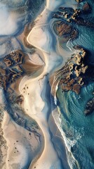 Fototapeta premium Tranquil Beauty of a Coastal Nature Park: Aerial View of Natural Patterns and Textures