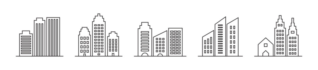 Vector Simple City Silhouette Icon Set In Outline Style