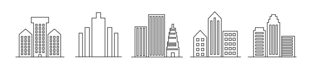 Vector Simple City Silhouette Icon Set In Outline Style