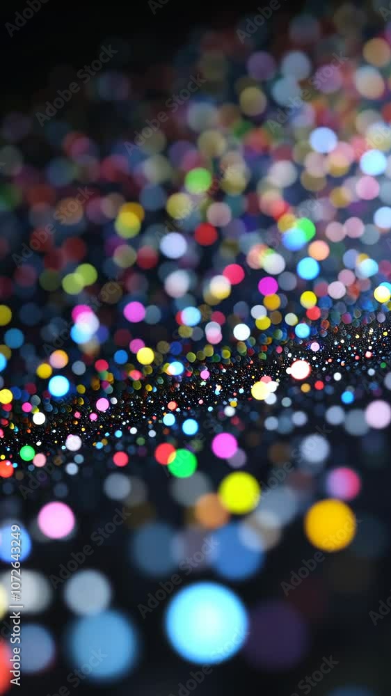 Poster a blurry image of colorful lights creating a bokeh effect against a dark background