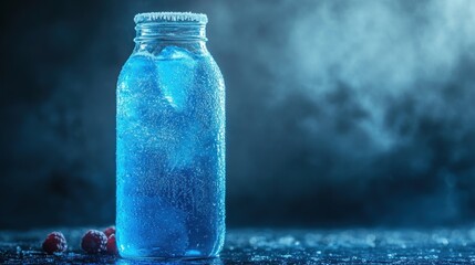 Blue Drink with Ice and Raspberries