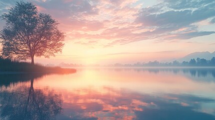 Naklejka premium Tranquil Lake at Sunrise