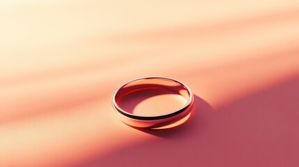 Delicate gold ring on soft coral background represents elegance and simplicity in girlhood design concept