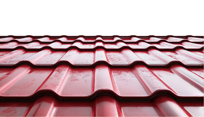 Red metal sheet tile roof isolated on transparent background