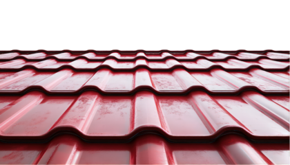 Red metal sheet tile roof isolated on transparent background
