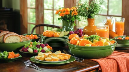 Fresh Fruits and Vegetables on Dining Table Display