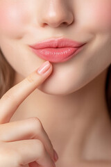 Obraz premium Close-Up of Woman's Lips with Bold Makeup and Glossy Texture - Sensual, Glamorous, and Vibrant Neon Backgrounds for Beauty, Fashion, and Makeup Concepts