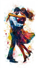 Fototapeta premium Tanzendes Paar in farbenfrohem, künstlerischem Hintergrund