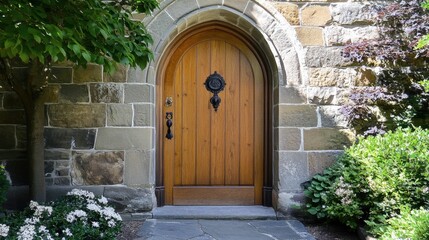 Fototapeta premium Elegant Wooden Door with Stone Surrounding