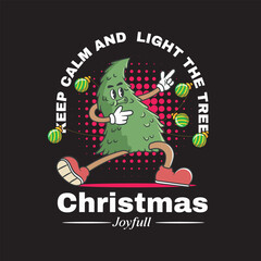 Vector Illustration of Christmas Tree Mascot with Retro Mascot Illustration Available for Tshirt Design